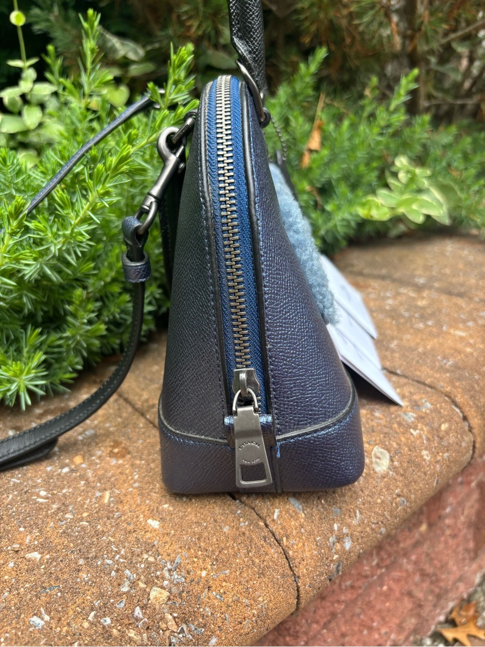 COACH Sierra Bear Satchel Crossbody Bag Blue Crossgrain Leather F22779 - Picture 2 of 16